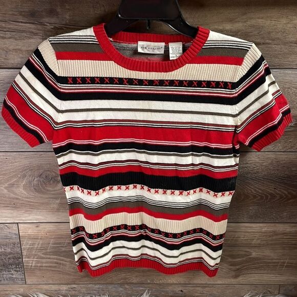 Kim Rogers Pullover Striped Sweater Top,Size Small,Red,Off White&Black, Vintage - Picture 4 of 5